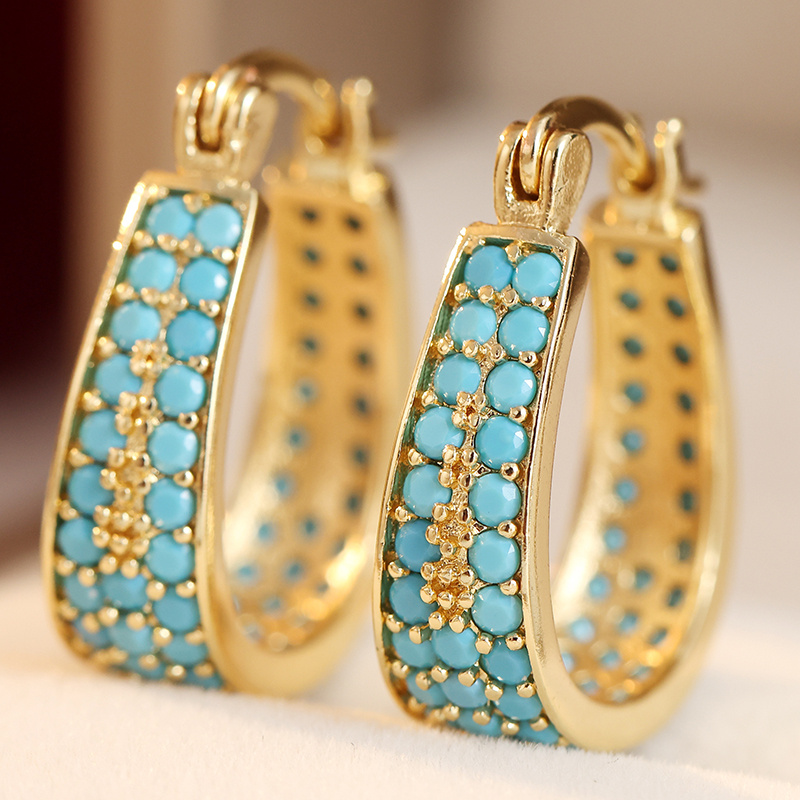 Women's Simple Inlaid Synthetic Turquoise Circular Earrings